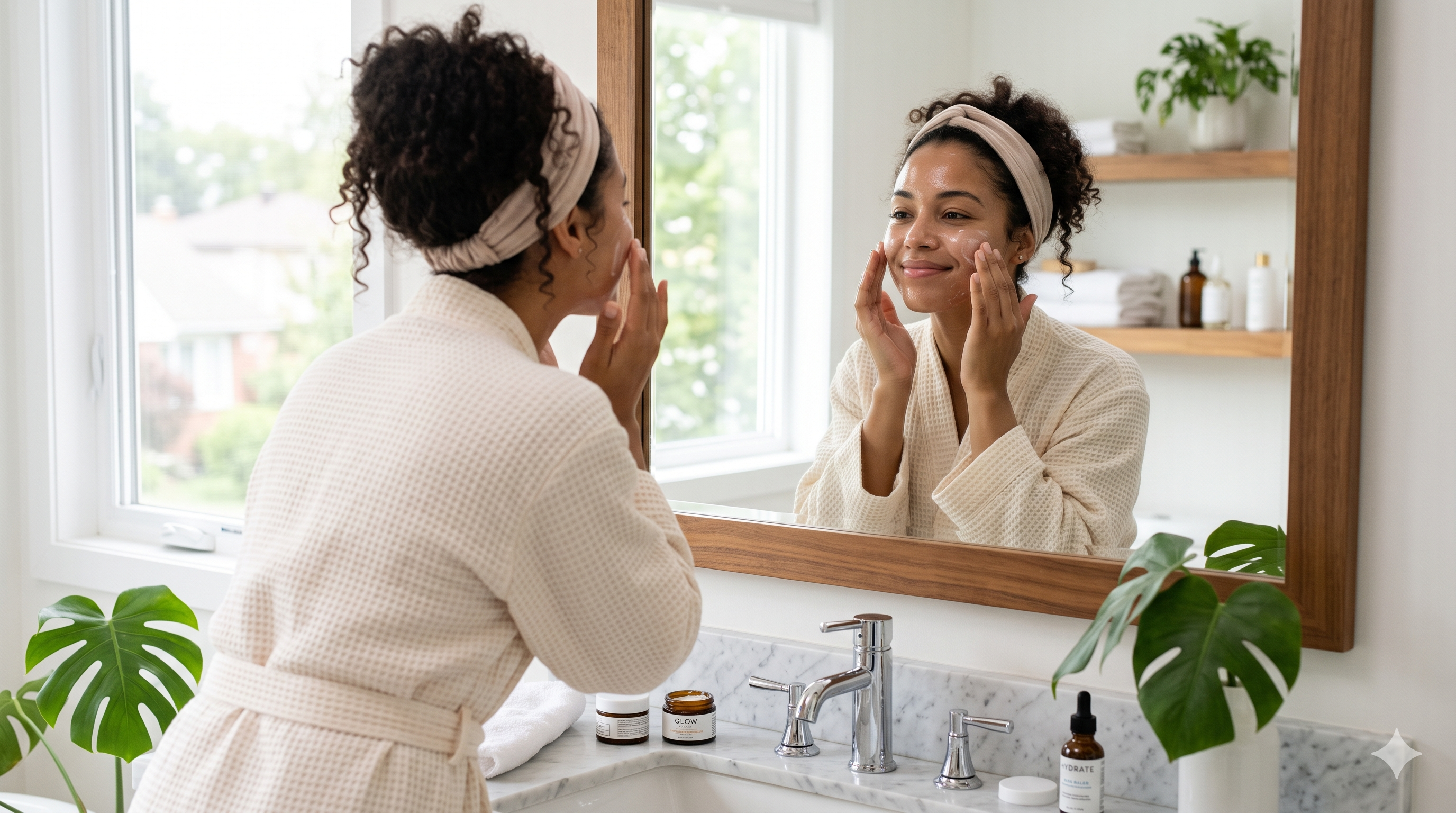 Mujer aplicando rutina de belleza natural en el rostro